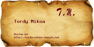 Tordy Miksa névjegykártya